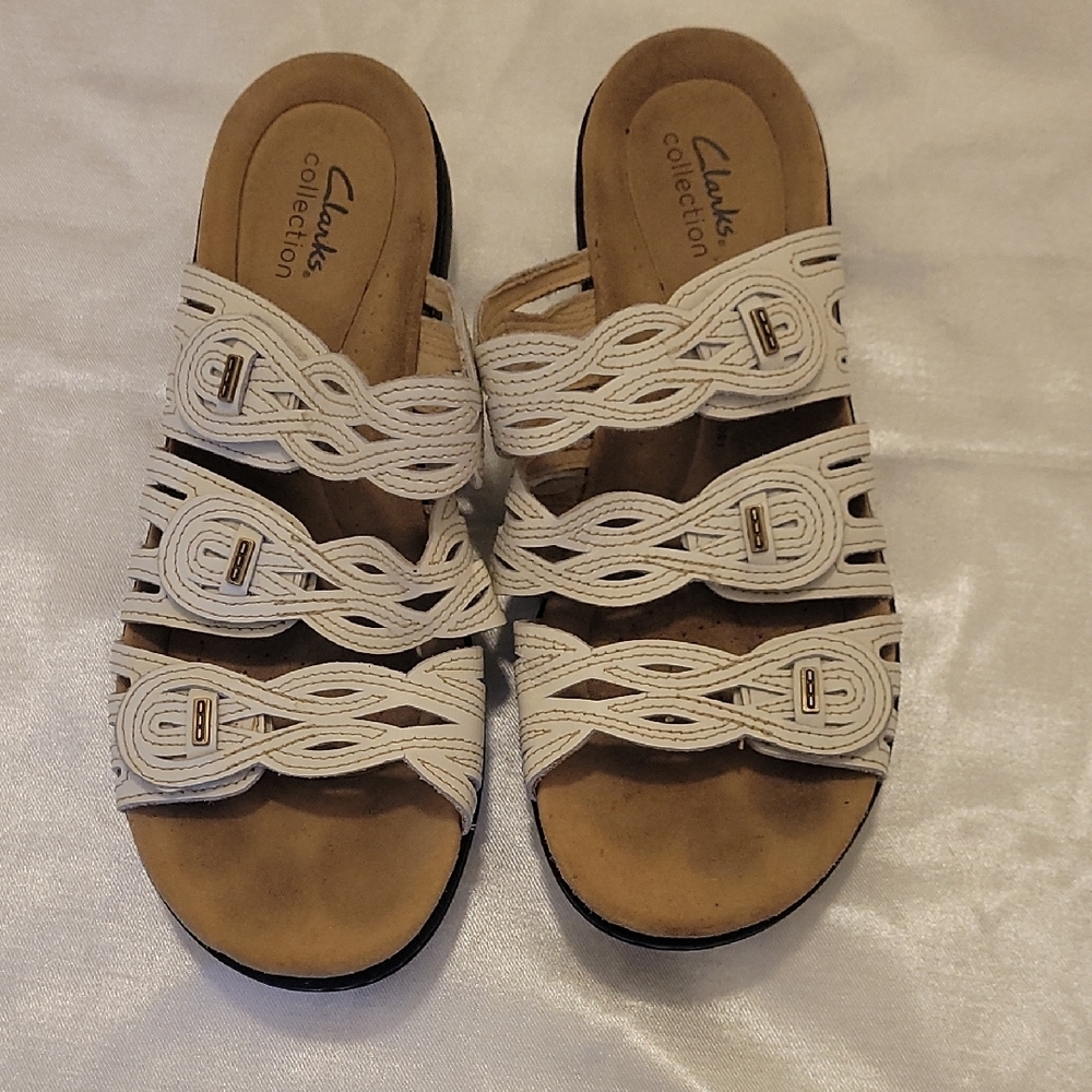 Clarks White Sandals with Braided Design
